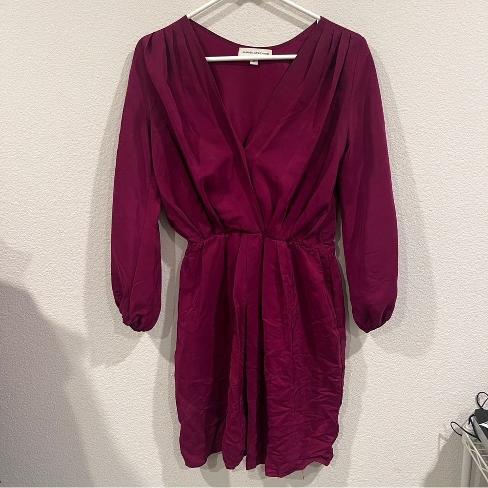 Amanda Uprichard size p magenta silk surplice front mini dress